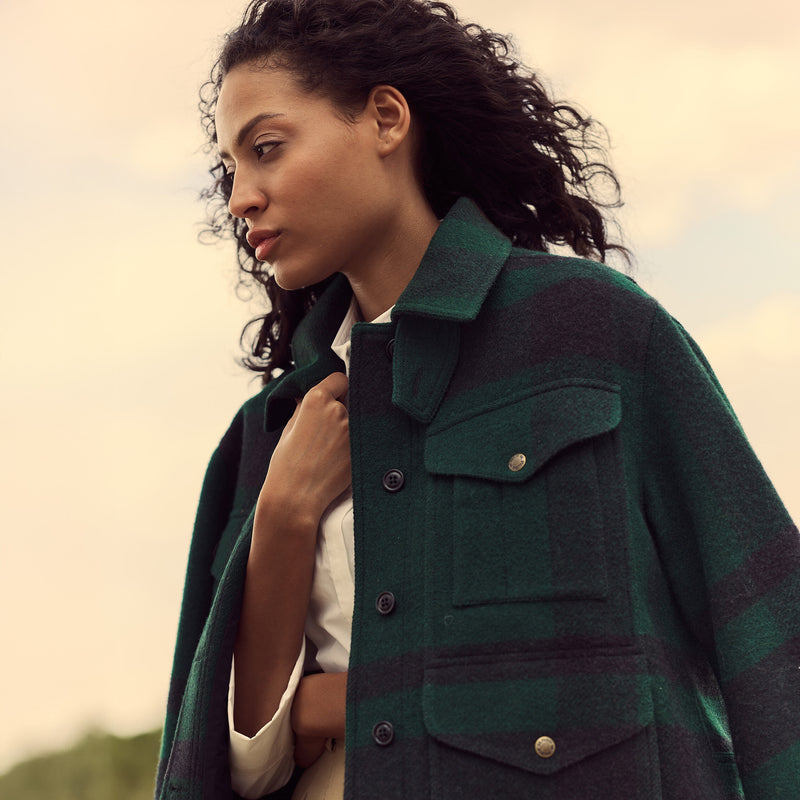 Women's wool long cruiser coat par Filson | Otter green b (Green)