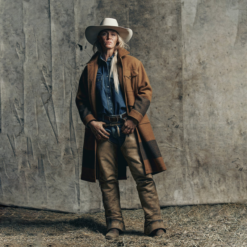 Women's wool long cruiser coat by Filson | Whiskey / black stri (Brown)