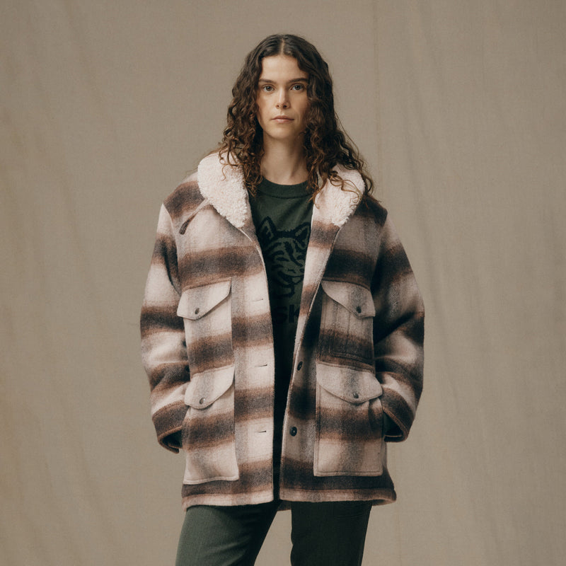 Manteau kodiak femme à col châle par Filson | Cream / brown shadow (Beige)