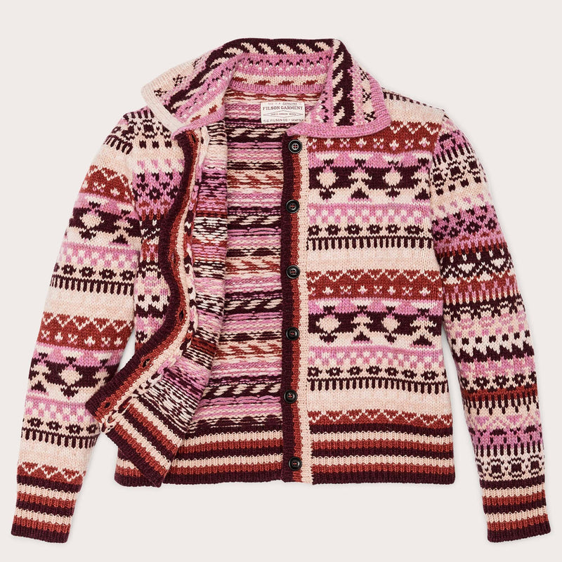 Women's fair isle cardigan by Filson | Burgundy/cream multi (Multicolour)
