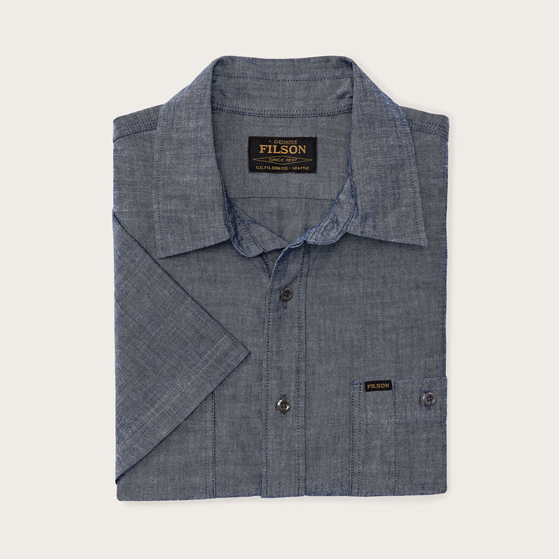Short sleeve chambray shirt by Filson | Vintage fade chambra (Blue)
