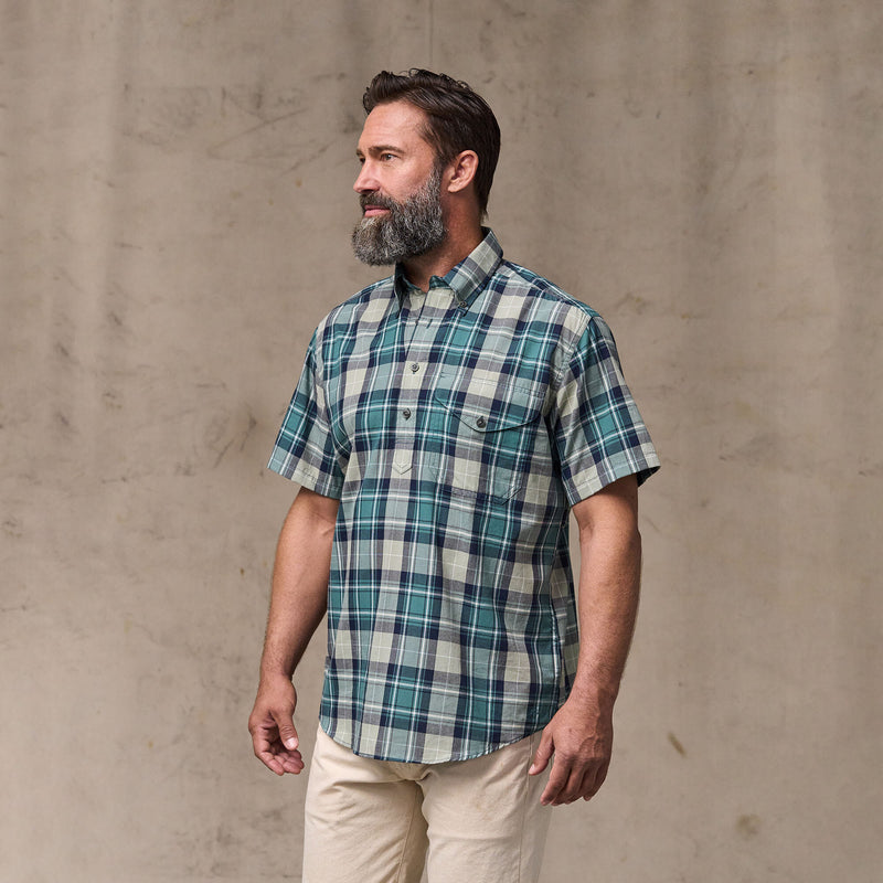 Short sleeve madras popover shirt by Filson | Gray / teal multi (Blue)