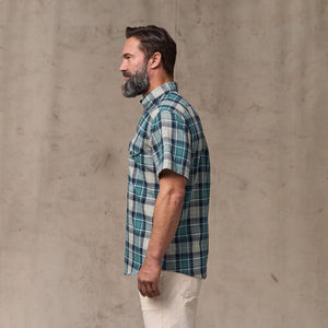 Short sleeve madras popover shirt by Filson | Gray / teal multi (Blue)