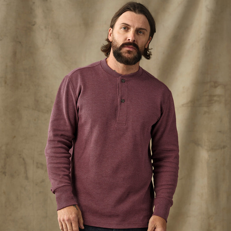 Waffle knit henley by Filson | Dark port heather (Red)
