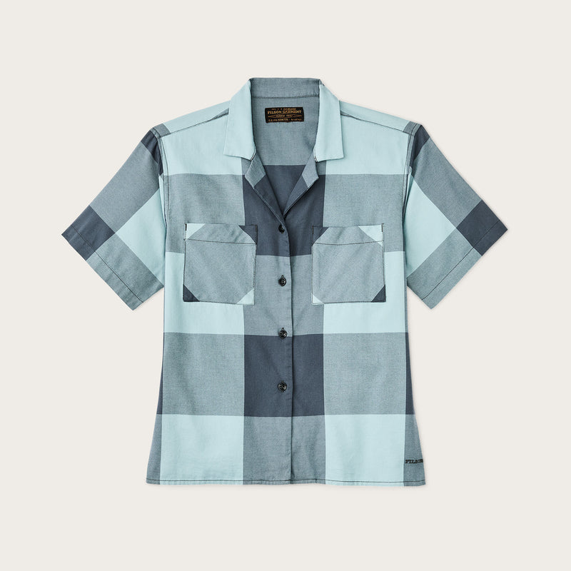 Women’s short sleeve twill camp shirt di Filson | Storm blue/ stone plaid (Blue)