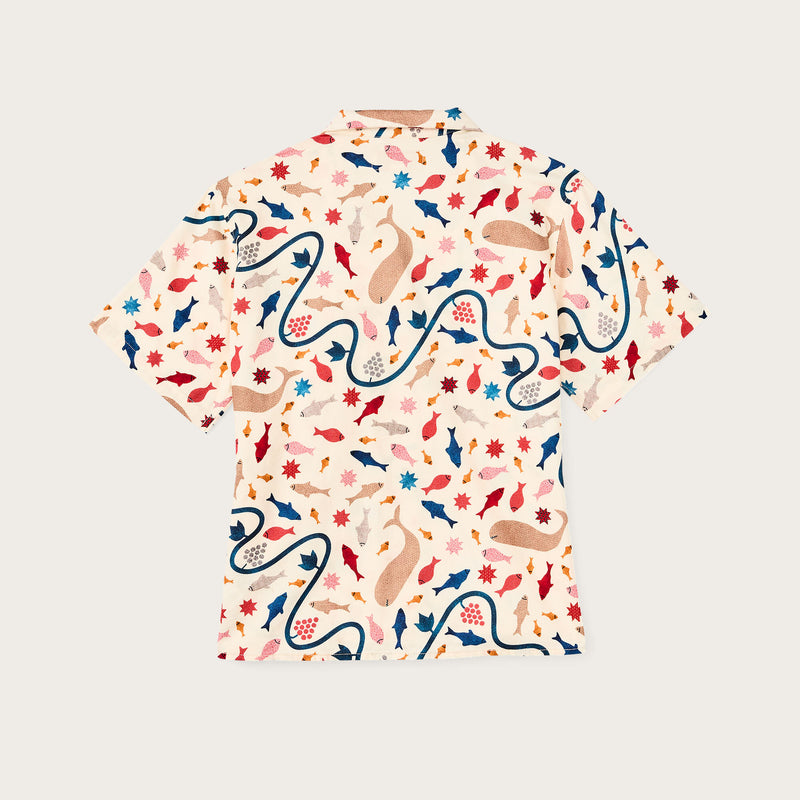 Women’s short sleeve twill camp shirt by Filson | Natural/ whale print (Beige)