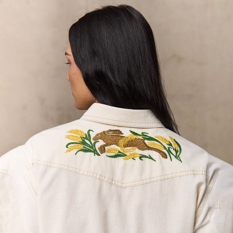 Women's embroidered western shirt by Filson | Natural seed (White)