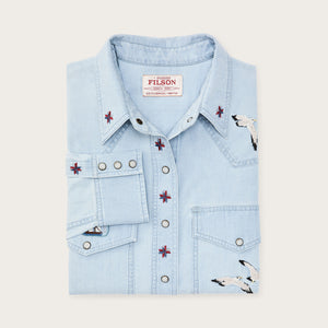 Women's embroidered western shirt von Filson | Light indigo (Blue)