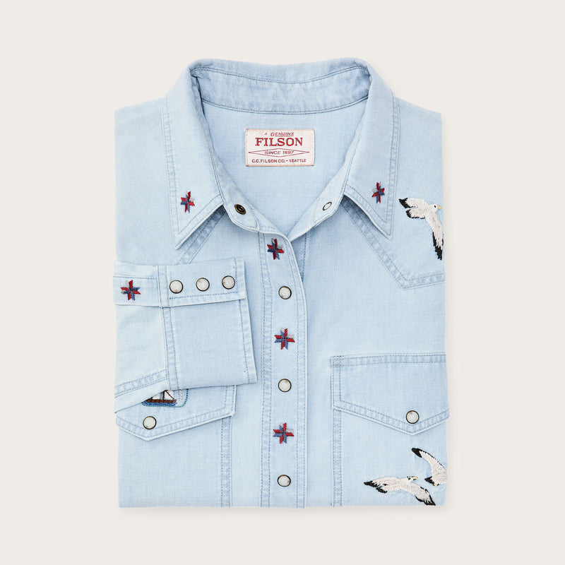 Women's embroidered western shirt von Filson | Light indigo (Blue)