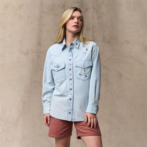 Women's embroidered western shirt von Filson | Light indigo (Blue)