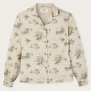 Women's long sleeve twill camp shirt von Filson | Desert green / print (Beige)