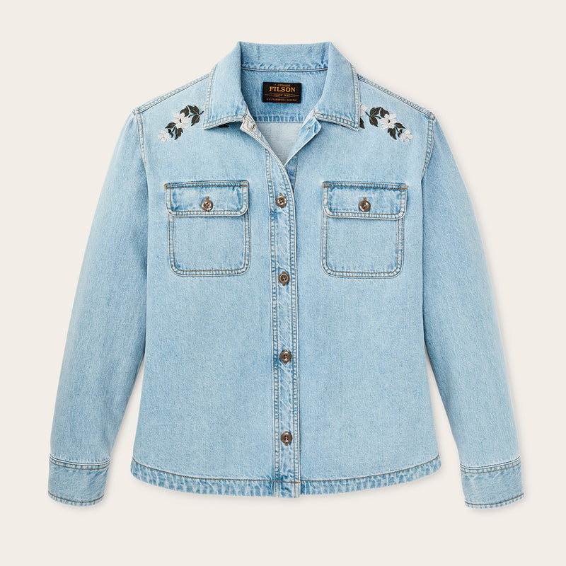 Women's embroidered denim shirt von Filson | Pale indigo (Blue)