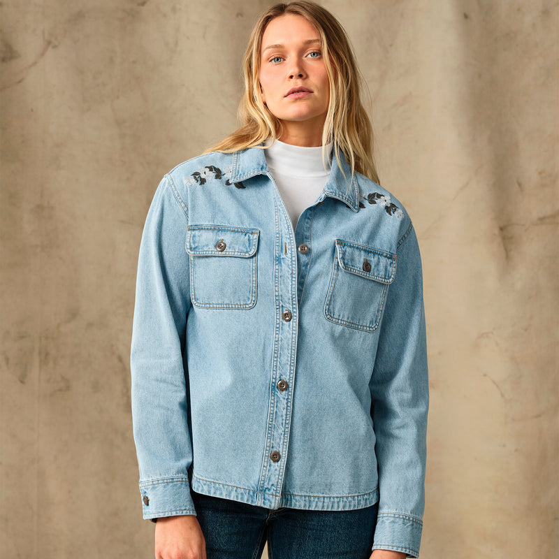 Women's embroidered denim shirt von Filson | Pale indigo (Blue)