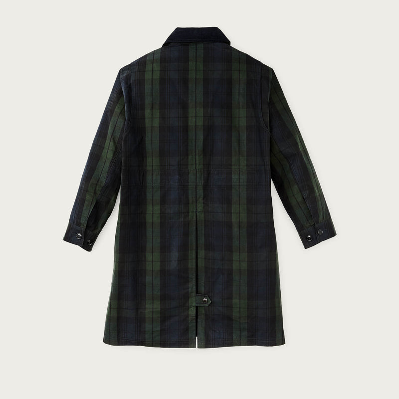 Women's dry waxed long cruiser di Filson | Black/ green plaid (Multicolor)