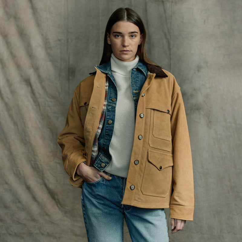 Women’s suede leather cruiser jacket by Filson | Dark tan