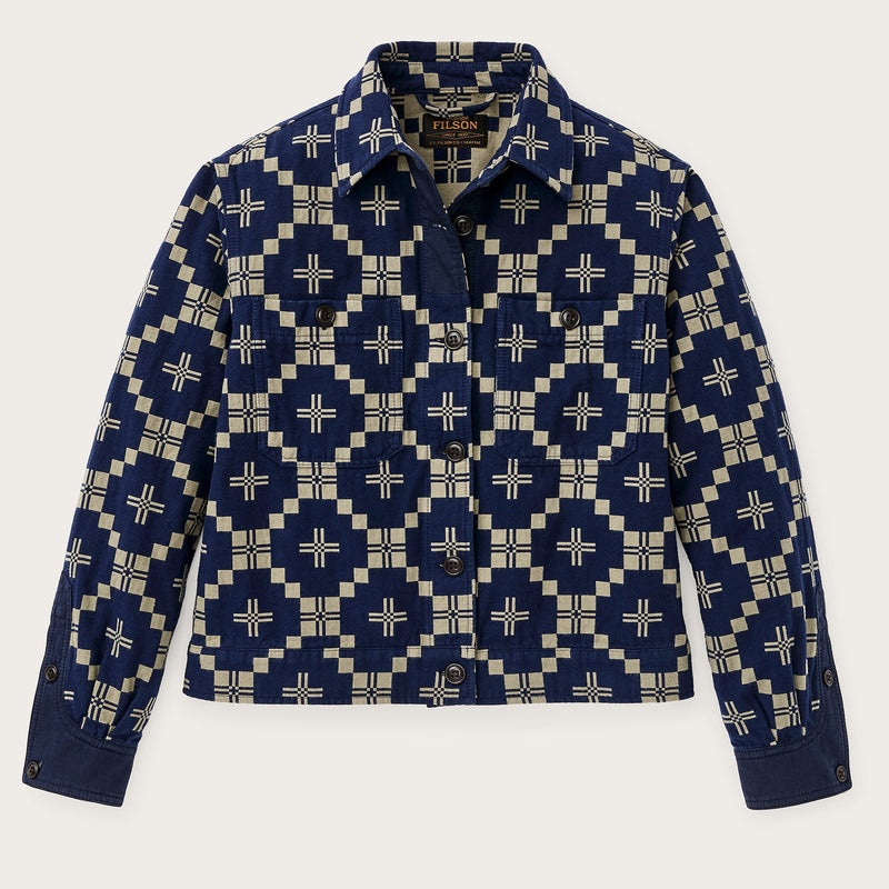 Women's colchuck short jacket by Filson | Navy / sage jacquard (Blue)