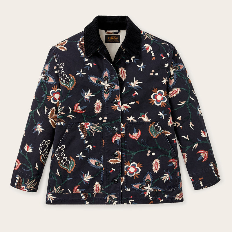 Women's canvas barn coat by Filson | India ink print (Blue)