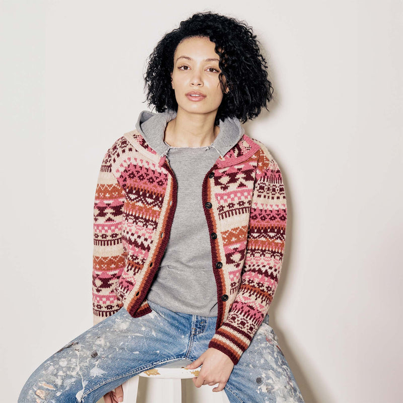 Women's fair isle cardigan von Filson | Burgundycream (Multicolor)