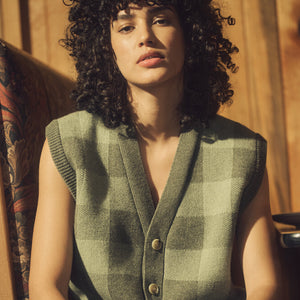 Women’s wool cardigan vest by Filson | Olive check (Green)