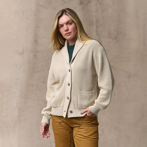 Women's cotton shawl neck cardigan von Filson | Natural (White)