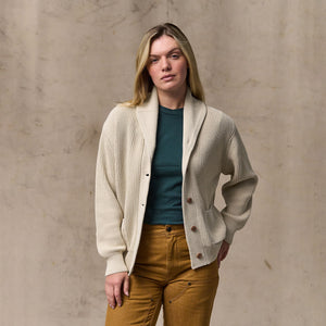 Women's cotton shawl neck cardigan von Filson | Natural (White)