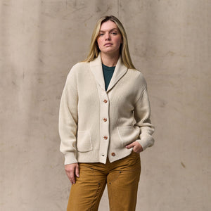 Women's cotton shawl neck cardigan von Filson | Natural (White)