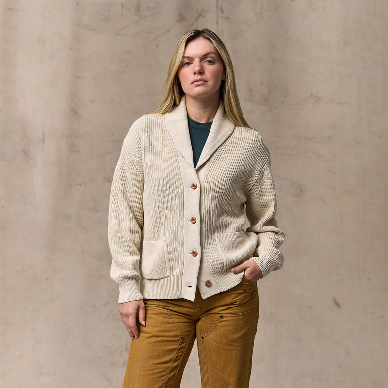 Women's cotton shawl neck cardigan von Filson | Natural (White)