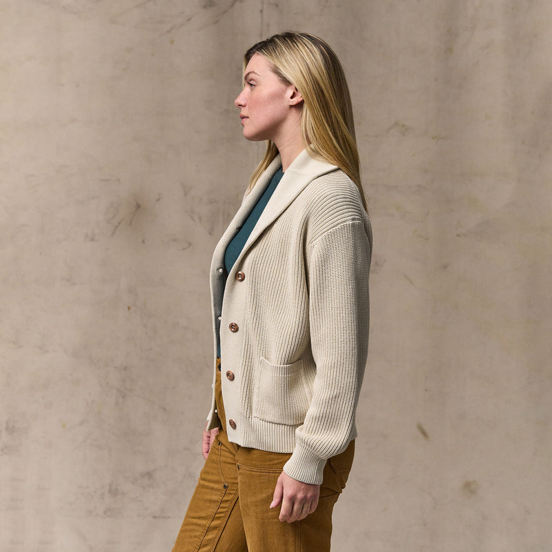 Women's cotton shawl neck cardigan von Filson | Natural (White)