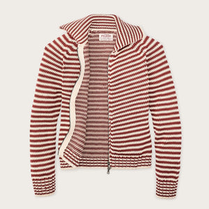 Women's cotton full-zip cardigan von Filson | Brick / sand stripe (Red)