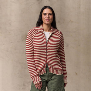 Women's cotton full-zip cardigan von Filson | Brick / sand stripe (Red)