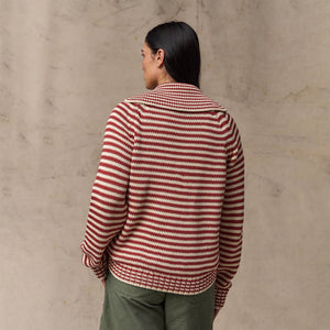 Women's cotton full-zip cardigan von Filson | Brick / sand stripe (Red)