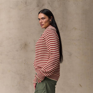 Women's cotton full-zip cardigan von Filson | Brick / sand stripe (Red)