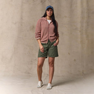 Women's cotton full-zip cardigan von Filson | Brick / sand stripe (Red)