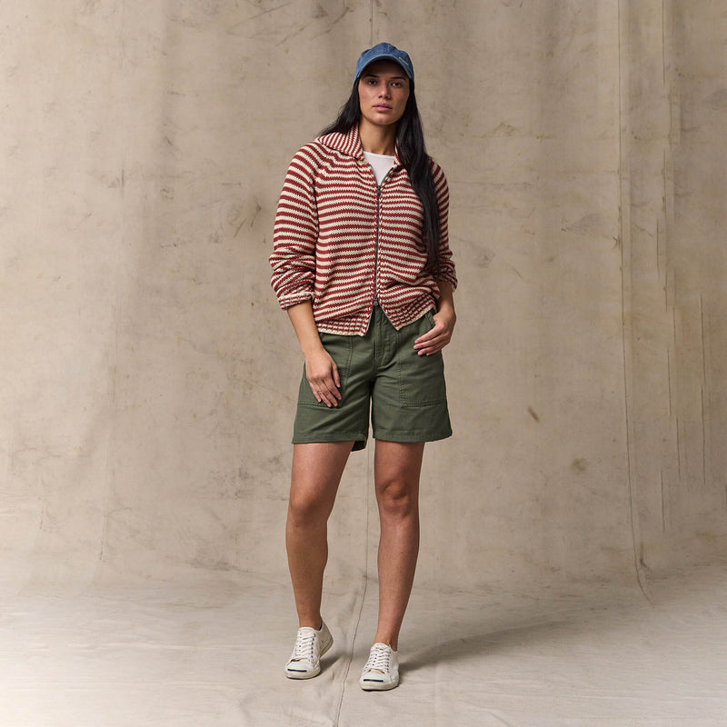 Women's cotton full-zip cardigan von Filson | Brick / sand stripe (Red)