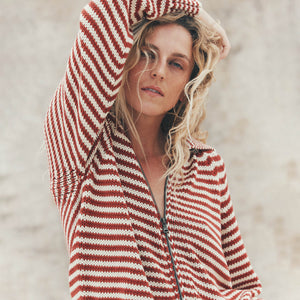 Women's cotton full-zip cardigan von Filson | Brick / sand stripe (Red)