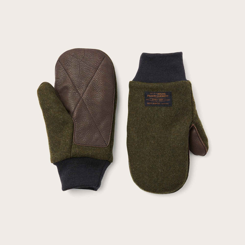 Leather palm mackinaw wool mittens by Filson | Forest green (Green)