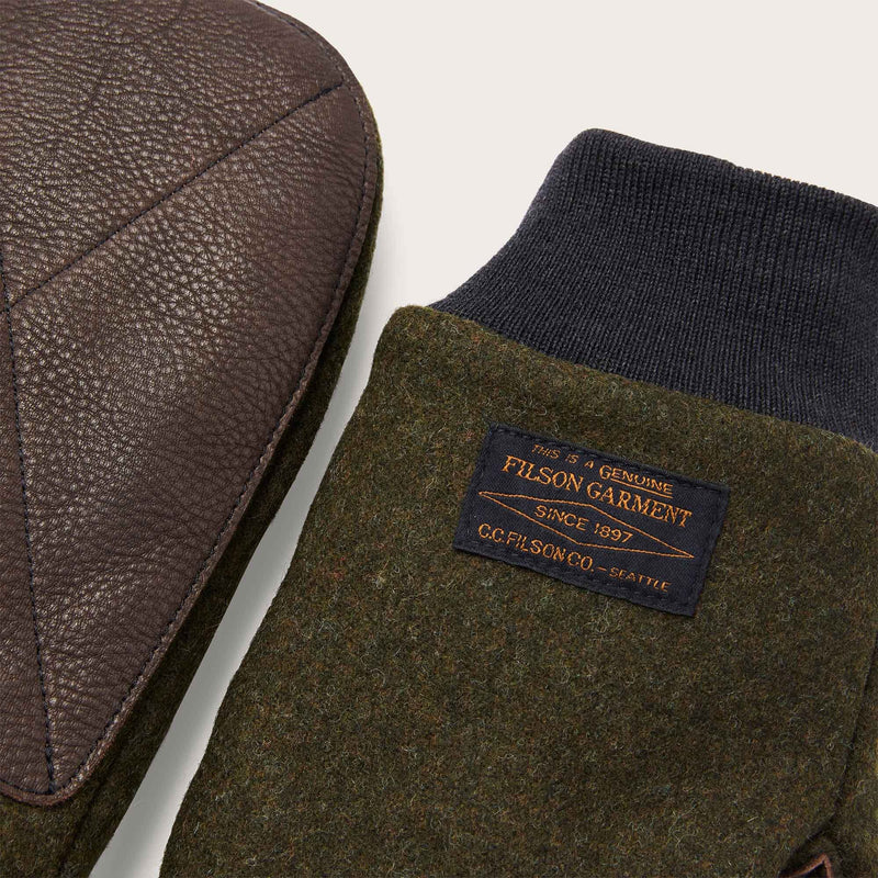 Leather palm mackinaw wool mittens by Filson | Forest green (Green)