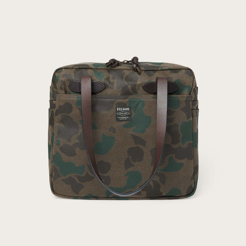 Waxed rugged twill tote bag with zipper von Filson | Dark wax shrub camo (Grey)