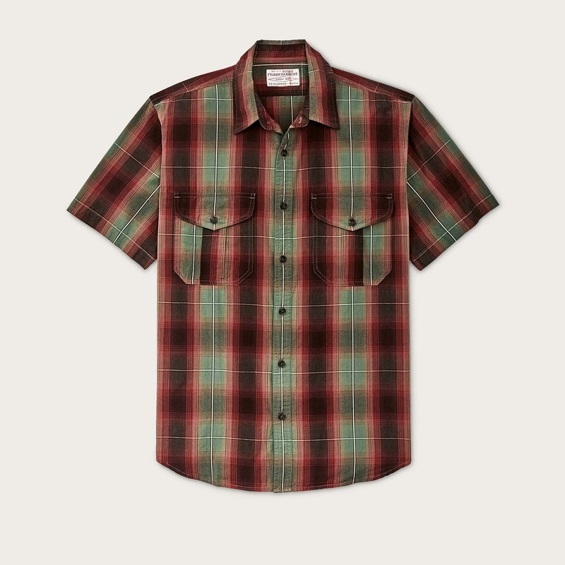 Filson's washed short sleeve feather cloth shirt di Filson | Green / red / black ombre (Multicolor)