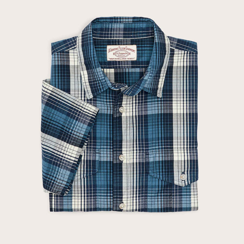 Washed ss feather cloth shirt von Filson | Service blue white plaid (Blue)