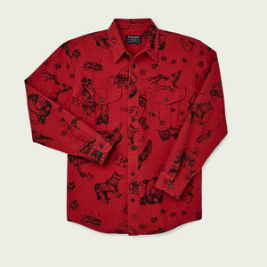 Vintage wash alaskan guide shirt di Filson | Freddy cats yukon route print (Red)