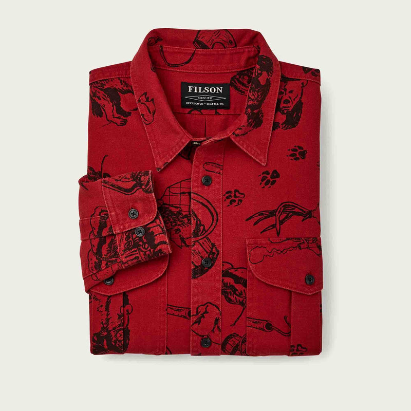 Vintage wash alaskan guide shirt di Filson | Freddy cats yukon route print (Red)