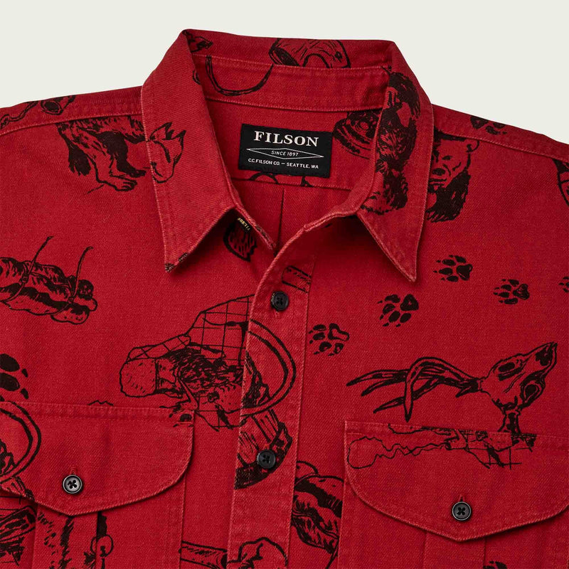 Vintage wash alaskan guide shirt di Filson | Freddy cats yukon route print (Red)