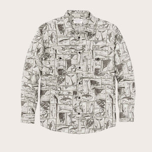 Lt wt alaskan guide shirt von Filson | Stone brown cutwork fish print (Brown)