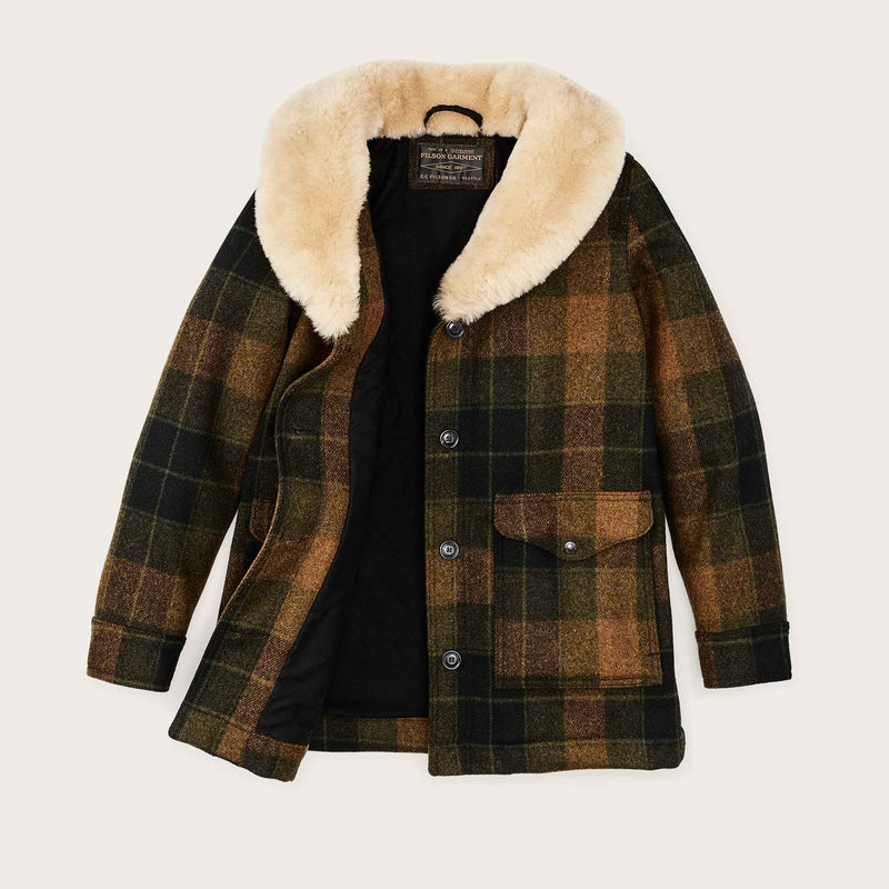 Women's wool trapper coat by Filson | Loden heather plaid (Brown)