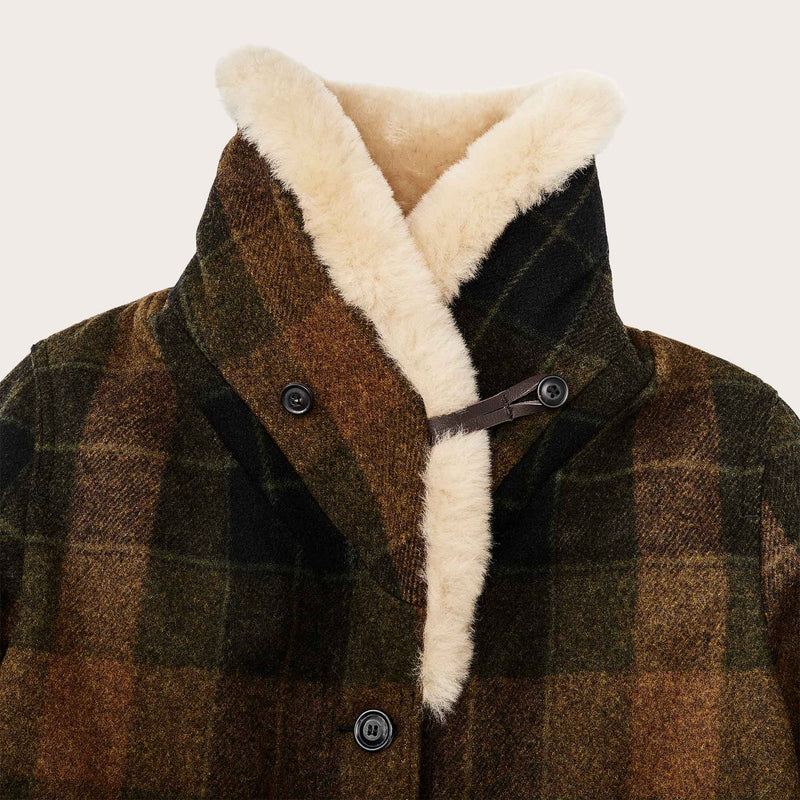 Women's wool trapper coat by Filson | Loden heather plaid (Brown)